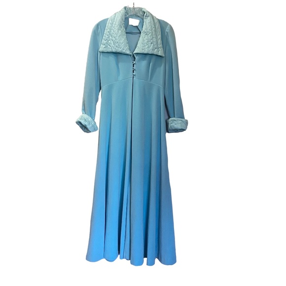 VANITY FAIR 60s Quilted Collar Empire Gown Robe Blue S/M - Picture 2 of 13